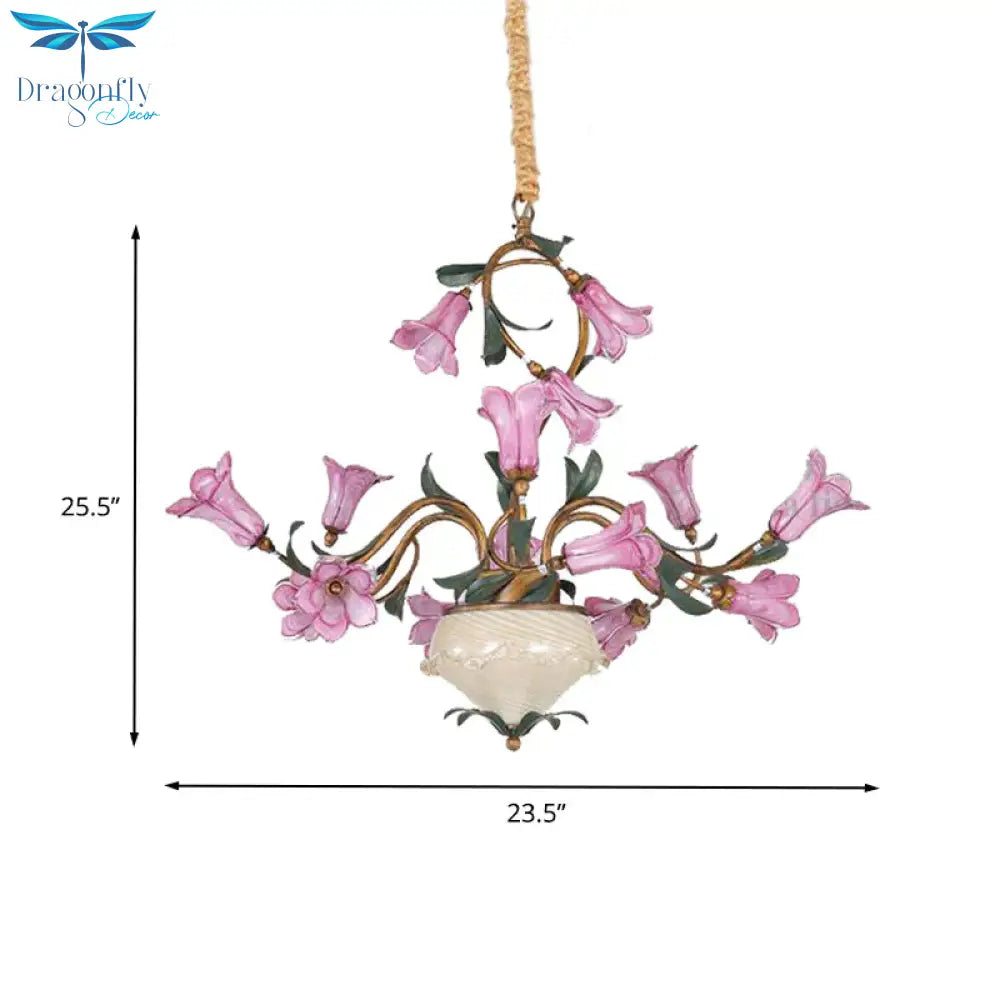 American Garden Lily 15 Heads Metal Led Pendant Ceiling Light In Brass For Living Room