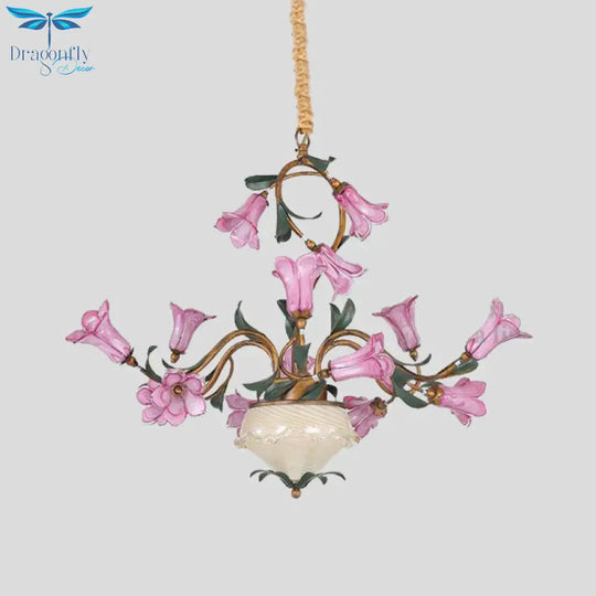 American Garden Lily 15 Heads Metal Led Pendant Ceiling Light In Brass For Living Room