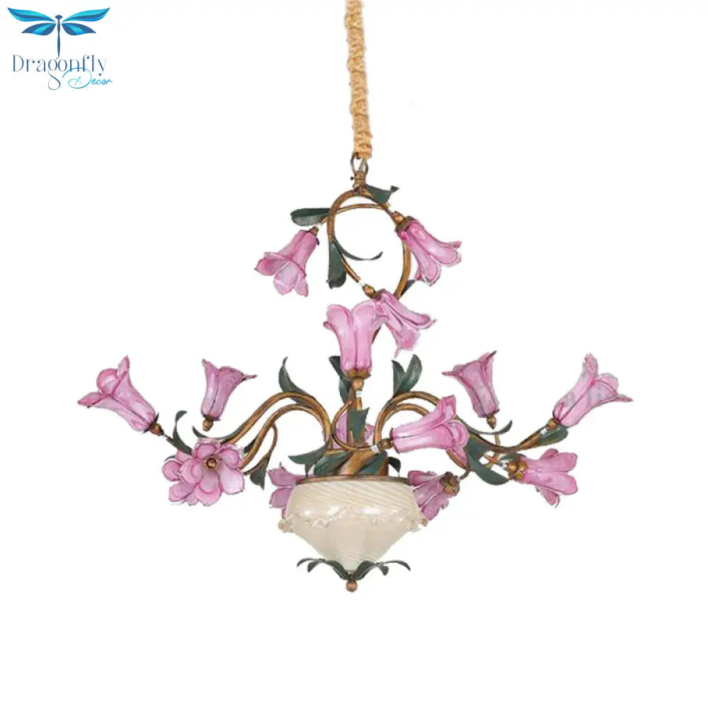 American Garden Lily 15 Heads Metal Led Pendant Ceiling Light In Brass For Living Room