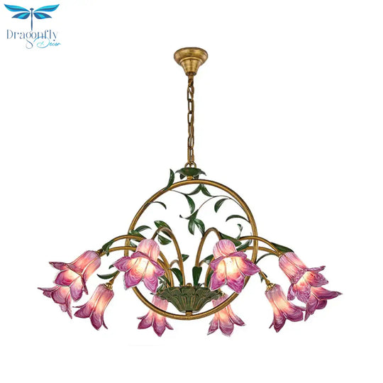 American Garden Lily Hanging Chandelier 6/8/10 Bulbs Metal Led Suspension Light In Brass For Dining