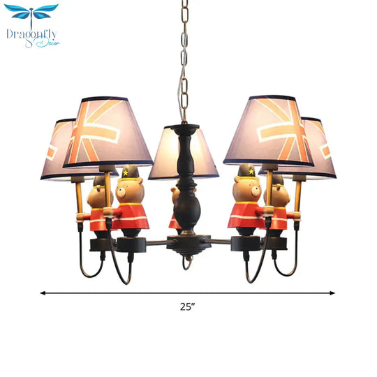 American Style Bear Chandelier Metal 5 Lights Blue Shade Hanging Pendant For Kid Bedroom