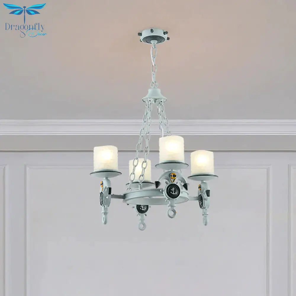 Anchor Suspension Light Modernism Resin 4 Lights Blue Pendant Chandelier With Cylindrical Dimpled