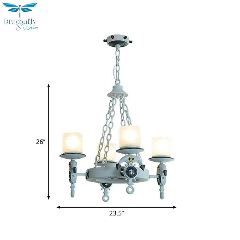 Anchor Suspension Light Modernism Resin 4 Lights Blue Pendant Chandelier With Cylindrical Dimpled