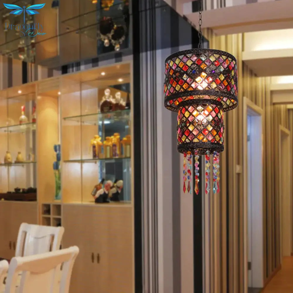 Antique Black Cylinder/Oval Dining Room Suspension Lighting