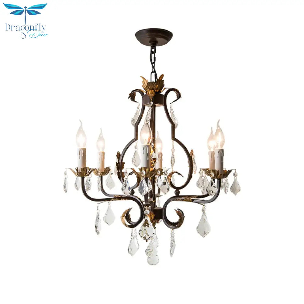 Antique Bronze Teardrop Chandelier Lighting Traditionary 6 Heads Crystal Pendant Light