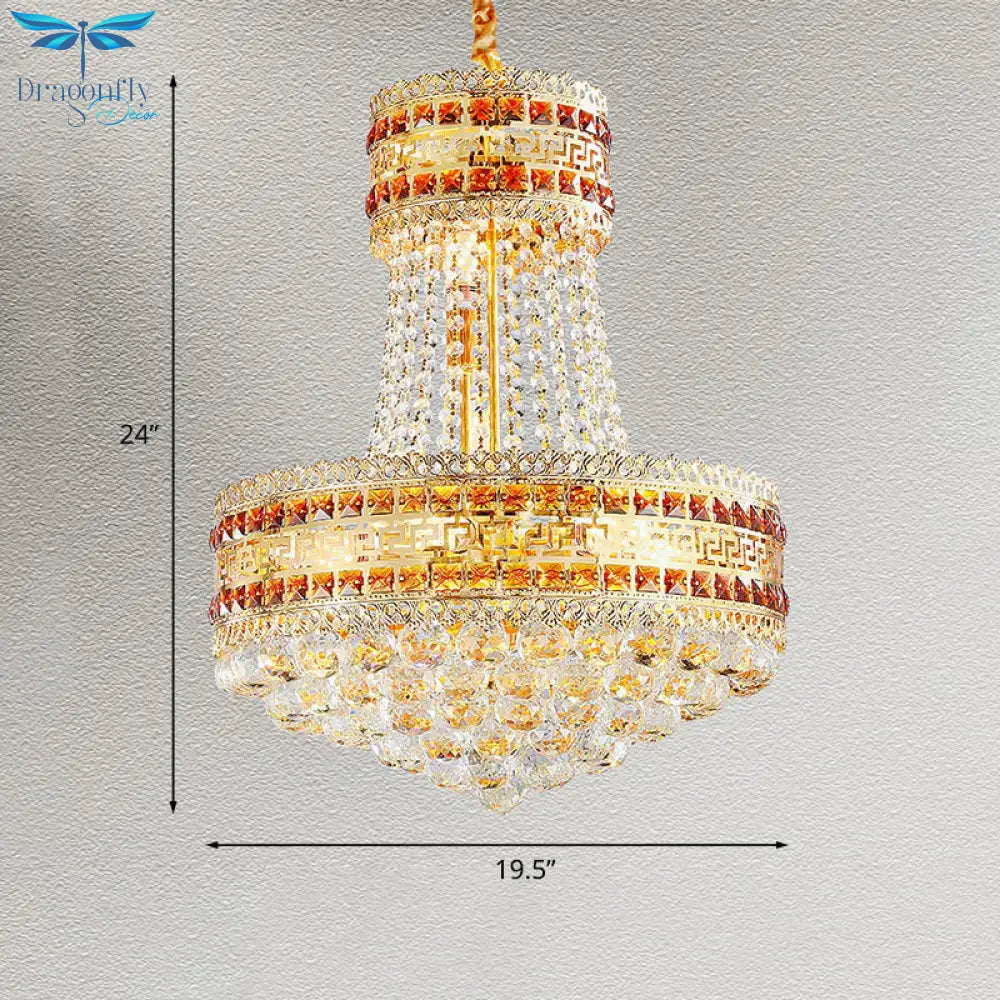 Antique Empire Chandelier 8 Lights Crystal Ceiling Suspension Lamp In Gold For Living Room