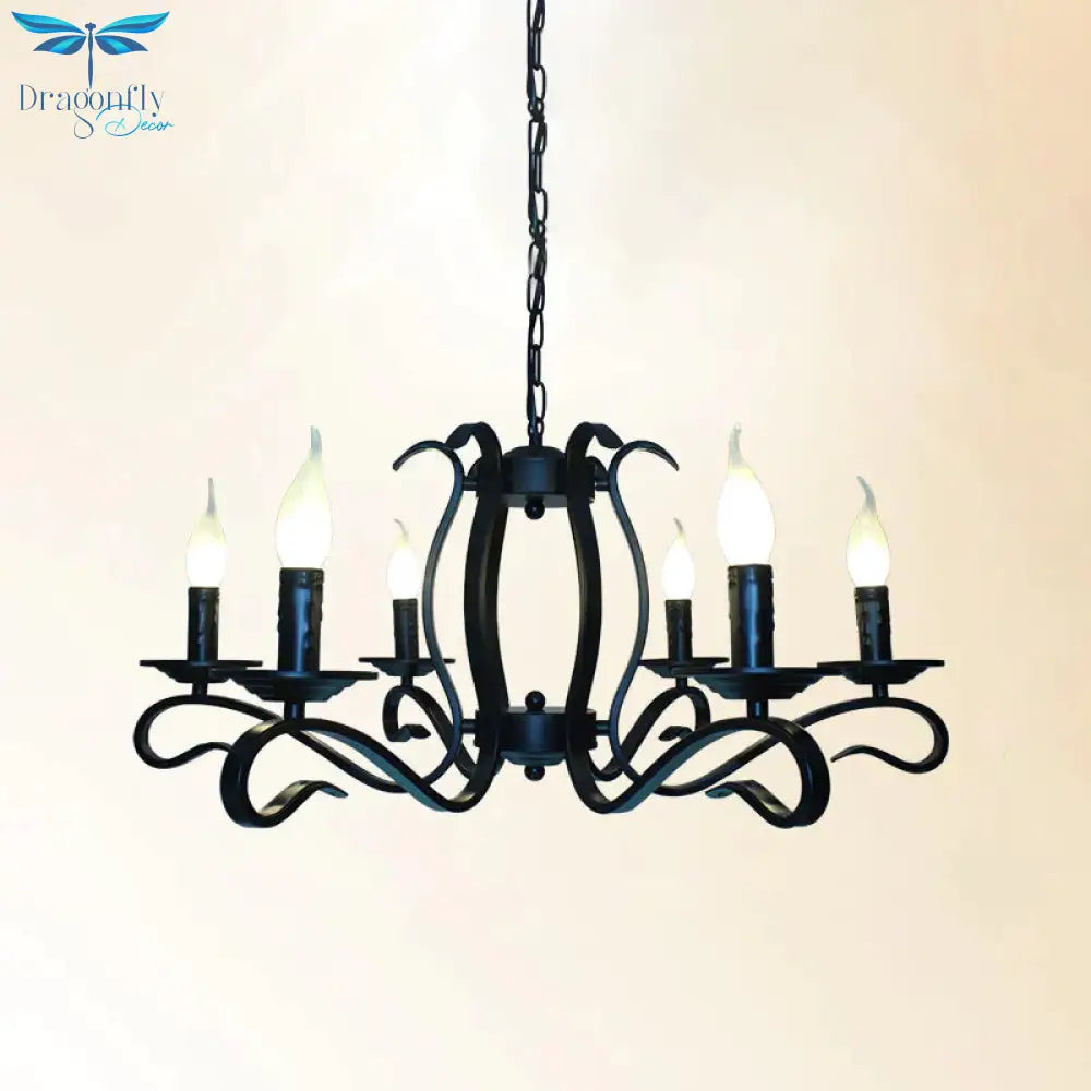 Antique Starburst Chandelier Lighting 5/6/8 Bulbs Metal Black Finish Hanging Pendant Lamp For