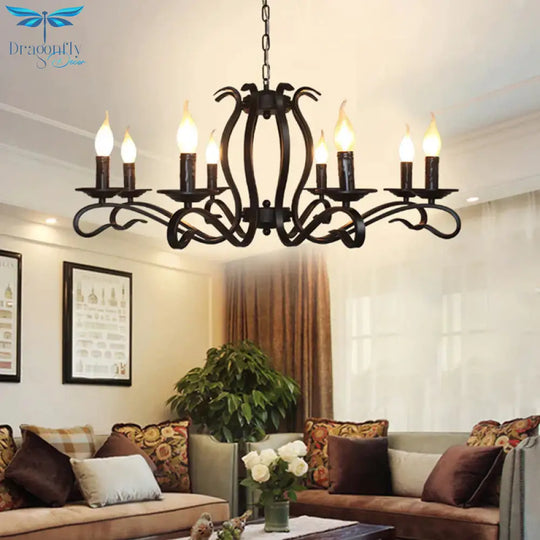 Antique Starburst Chandelier Lighting 5/6/8 Bulbs Metal Black Finish Hanging Pendant Lamp For