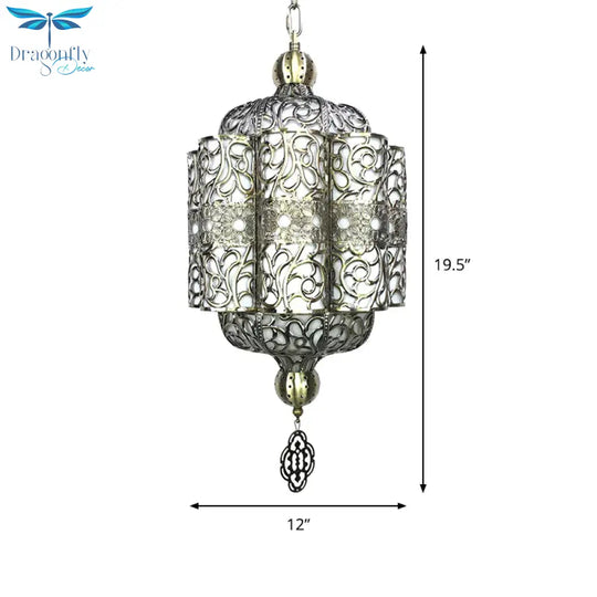 Antiqued Lantern Hanging Light Kit 4 Heads Metal Chandelier Lamp In Black With White Acrylic Shade