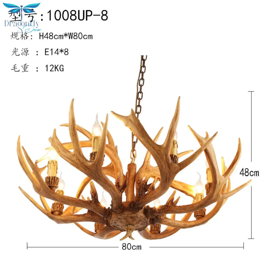 Antler Restaurant Chandelier Country Resin 6/8 Bulbs Brown Finish Hanging Light Fixture