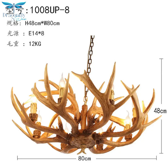 Antler Restaurant Chandelier Country Resin 6/8 Bulbs Brown Finish Hanging Light Fixture 8 /