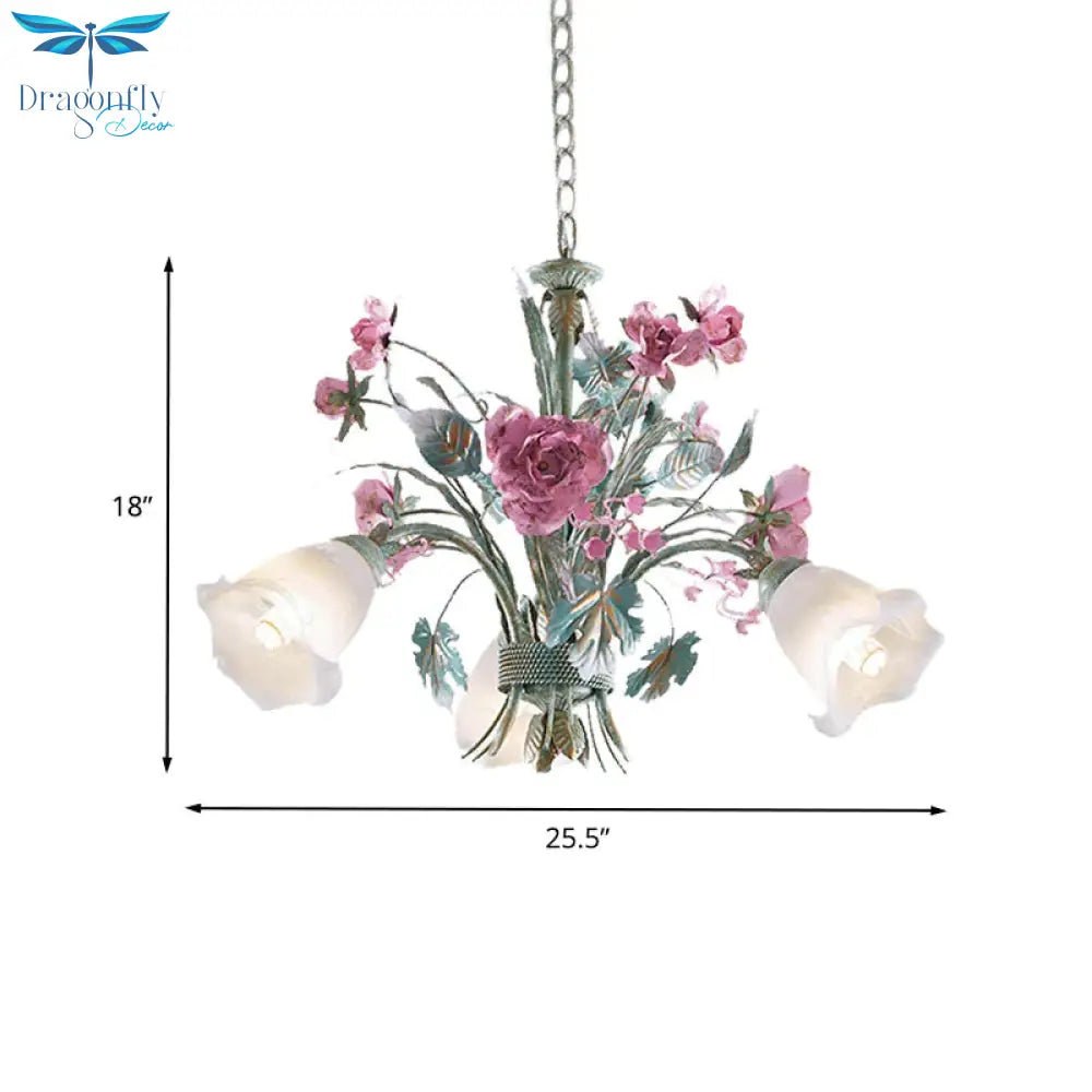 Aqua Floral Chandelier Lamp Pastoral Metal 3/5/8 Heads Living Room Led Ceiling Pendant Light