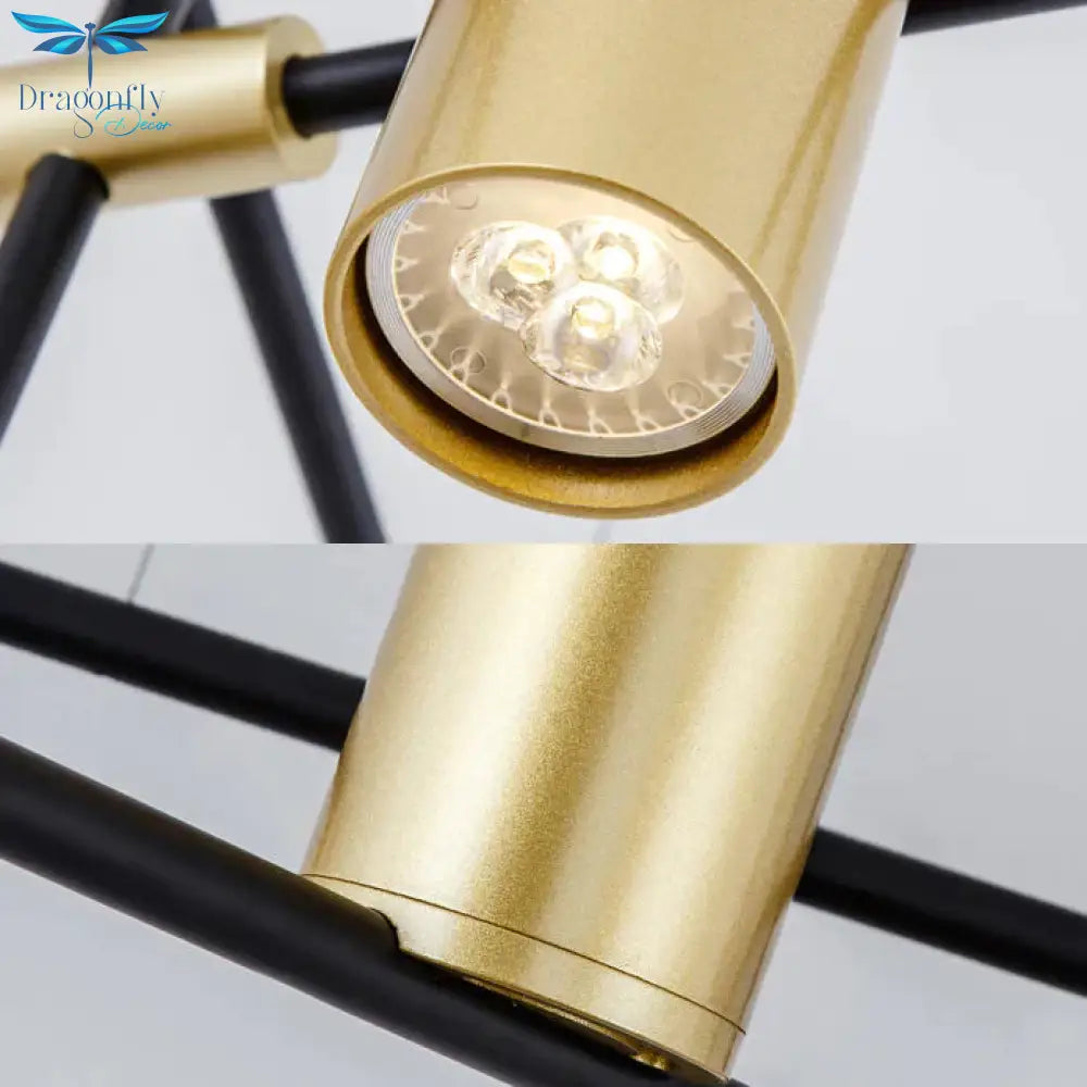 Asymmetrical Cylinder Chandelier Lighting Fixture Modern Metal 3/4/9 Heads Gold Ceiling Lamp For