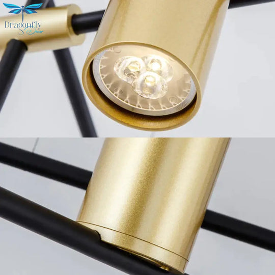 Asymmetrical Cylinder Chandelier Lighting Fixture Modern Metal 3/4/9 Heads Gold Ceiling Lamp For