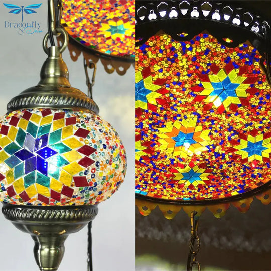 Ball Colorful Glass Hanging Chandelier Retro 6 Heads Bronze Ceiling Pendant Light For Restaurant