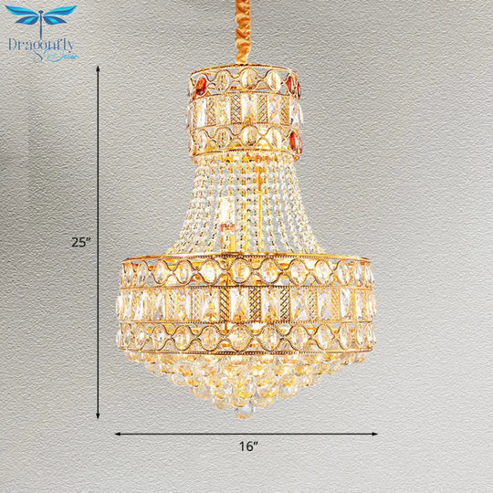 Baroque Empire Chandelier 5 Lights Crystal Suspension Lighting In Gold For Living Room