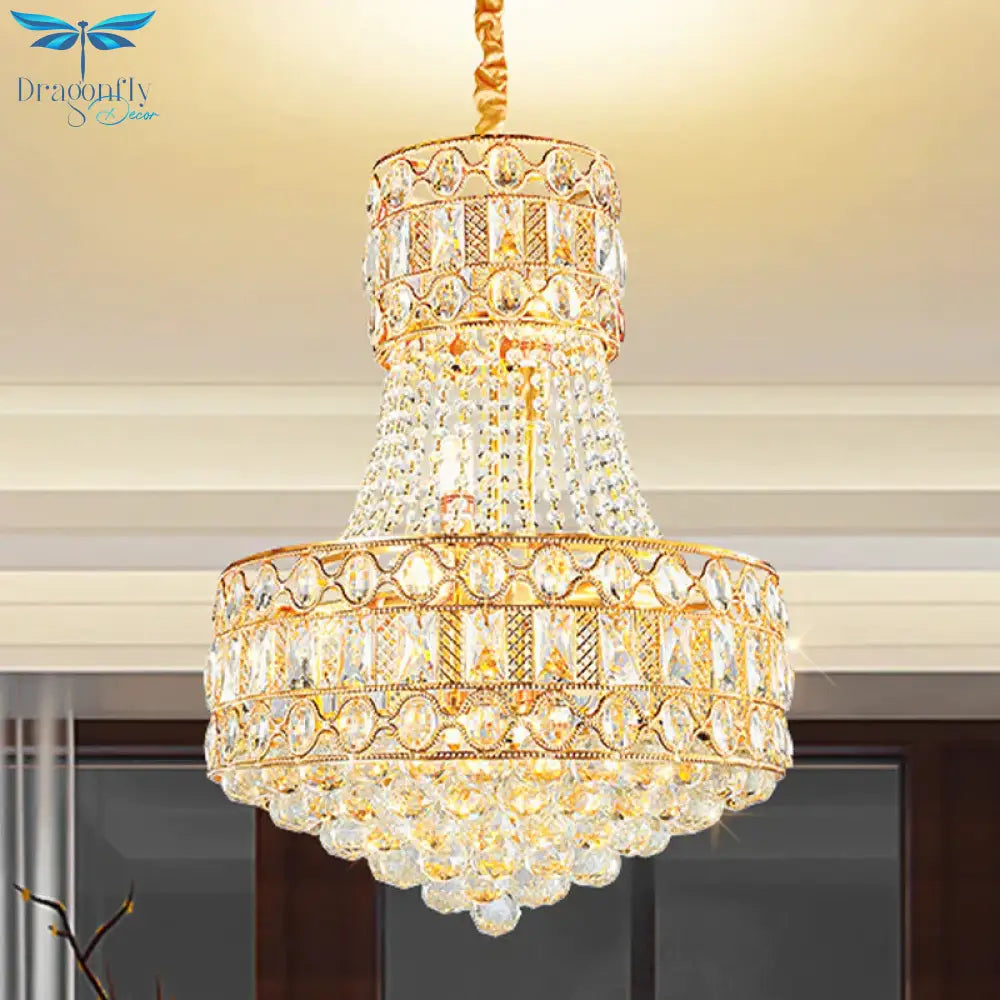 Baroque Empire Chandelier 5 Lights Crystal Suspension Lighting In Gold For Living Room