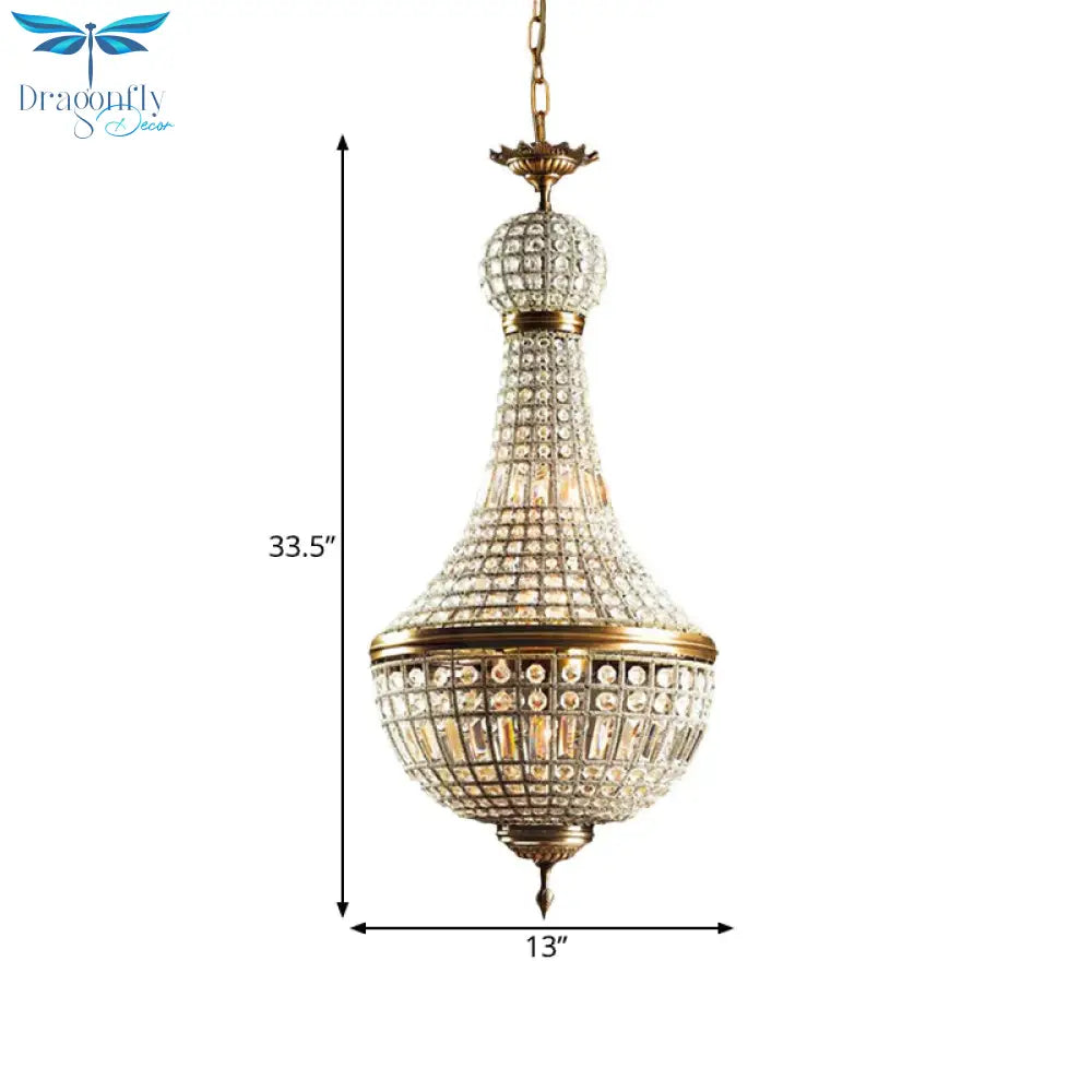 Basket Bedroom Chandelier Lamp Minimalism Crystal 6 Lights Brass Hanging Pendant Light