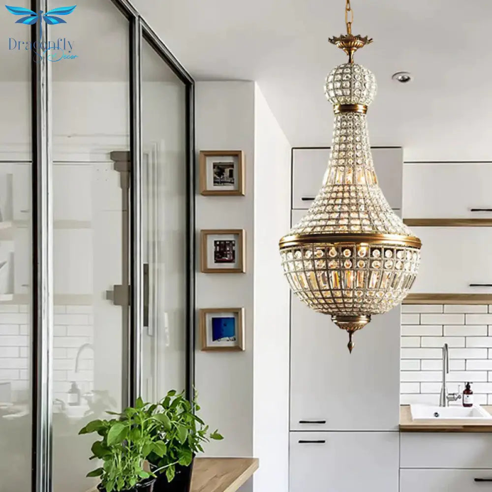 Basket Bedroom Chandelier Lamp Minimalism Crystal 6 Lights Brass Hanging Pendant Light