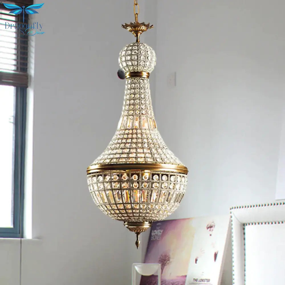 Basket Bedroom Chandelier Lamp Minimalism Crystal 6 Lights Brass Hanging Pendant Light
