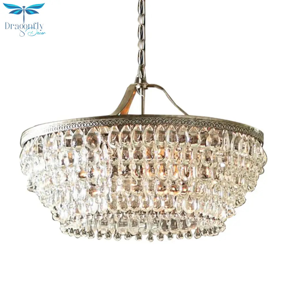 Basket Dining Room Chandelier Pendant Light Traditional Clear Teardrop Crystal 6 Heads Ceiling