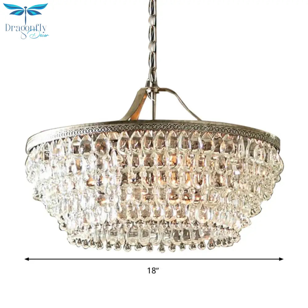 Basket Dining Room Chandelier Pendant Light Traditional Clear Teardrop Crystal 6 Heads Ceiling