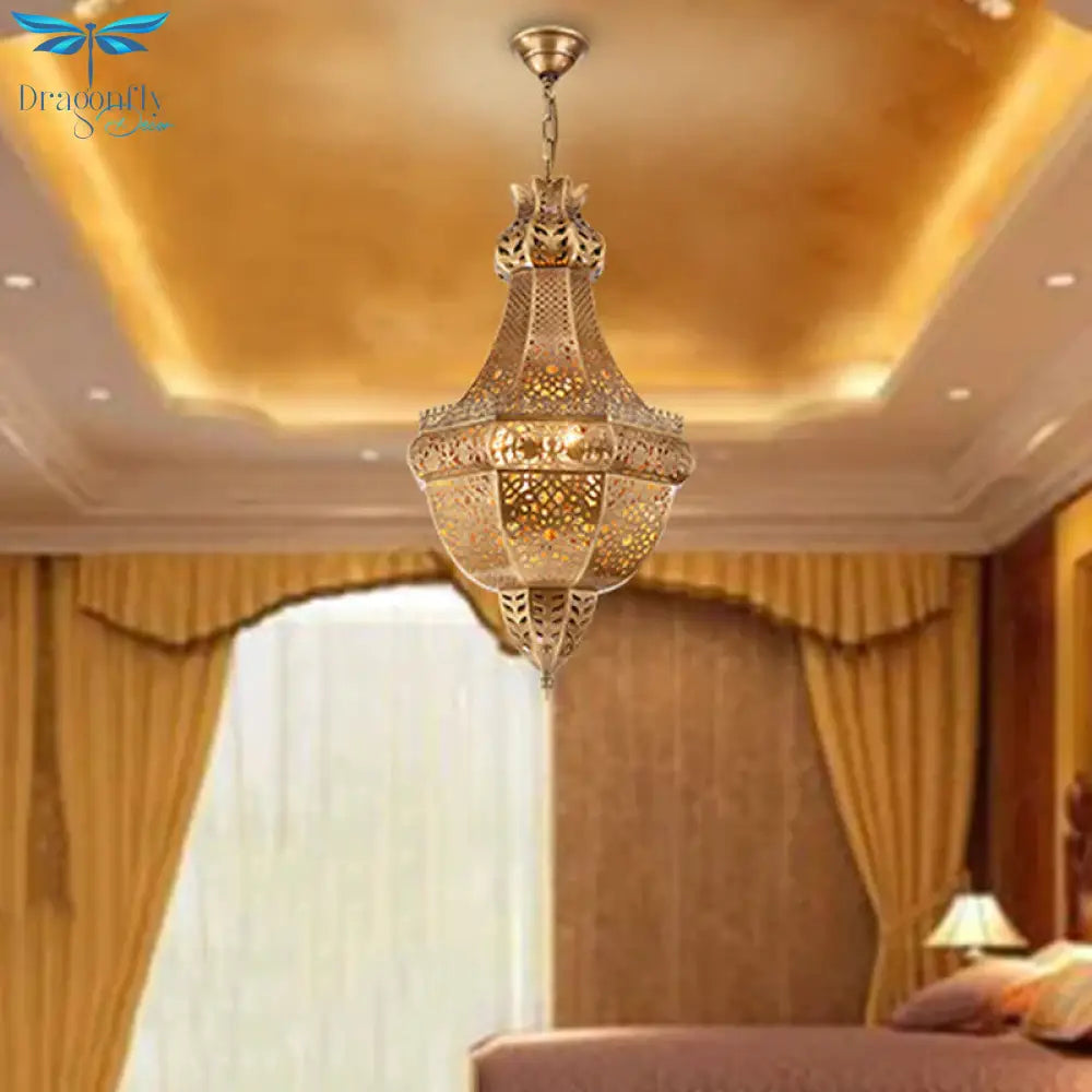 Basket Metal Chandelier Light Arab 4 Heads Restaurant Pendant Lighting Fixture In Brass