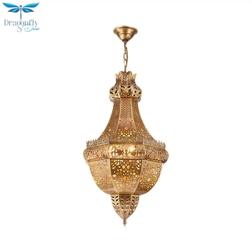 Basket Metal Chandelier Light Arab 4 Heads Restaurant Pendant Lighting Fixture In Brass