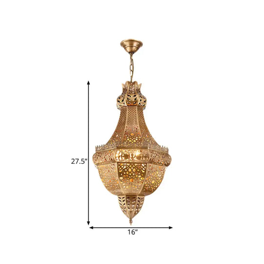 Basket Metal Chandelier Light Arab 4 Heads Restaurant Pendant Lighting Fixture In Brass