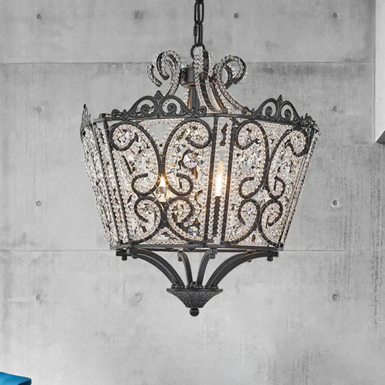 Beaded Chandelier Lamp Traditional K9 Crystal 4 Bulbs Living Room Hanging Light Fixture In