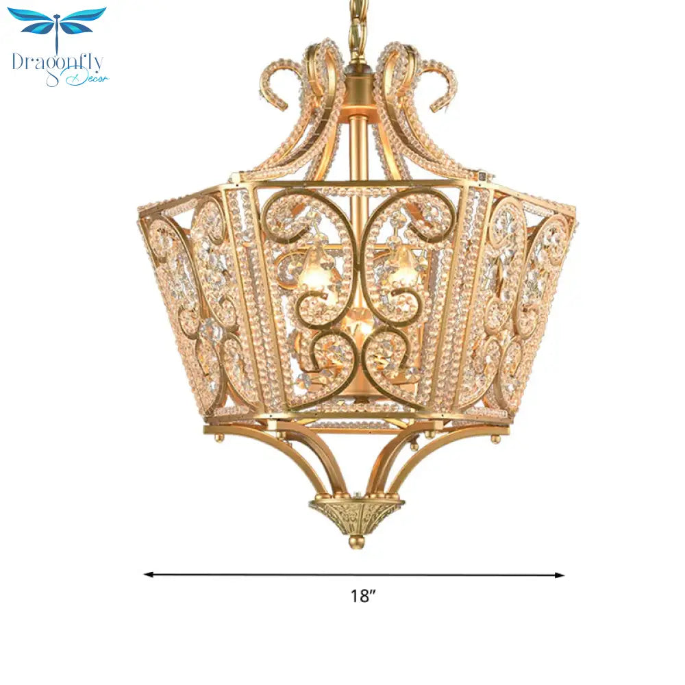 Beaded Chandelier Lamp Traditional K9 Crystal 4 Bulbs Living Room Hanging Light Fixture In
