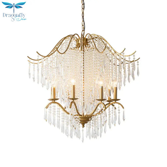 Beaded Living Room Chandelier Lighting Minimalism Crystal 6/8 Lights Gold Hanging Light Fixture