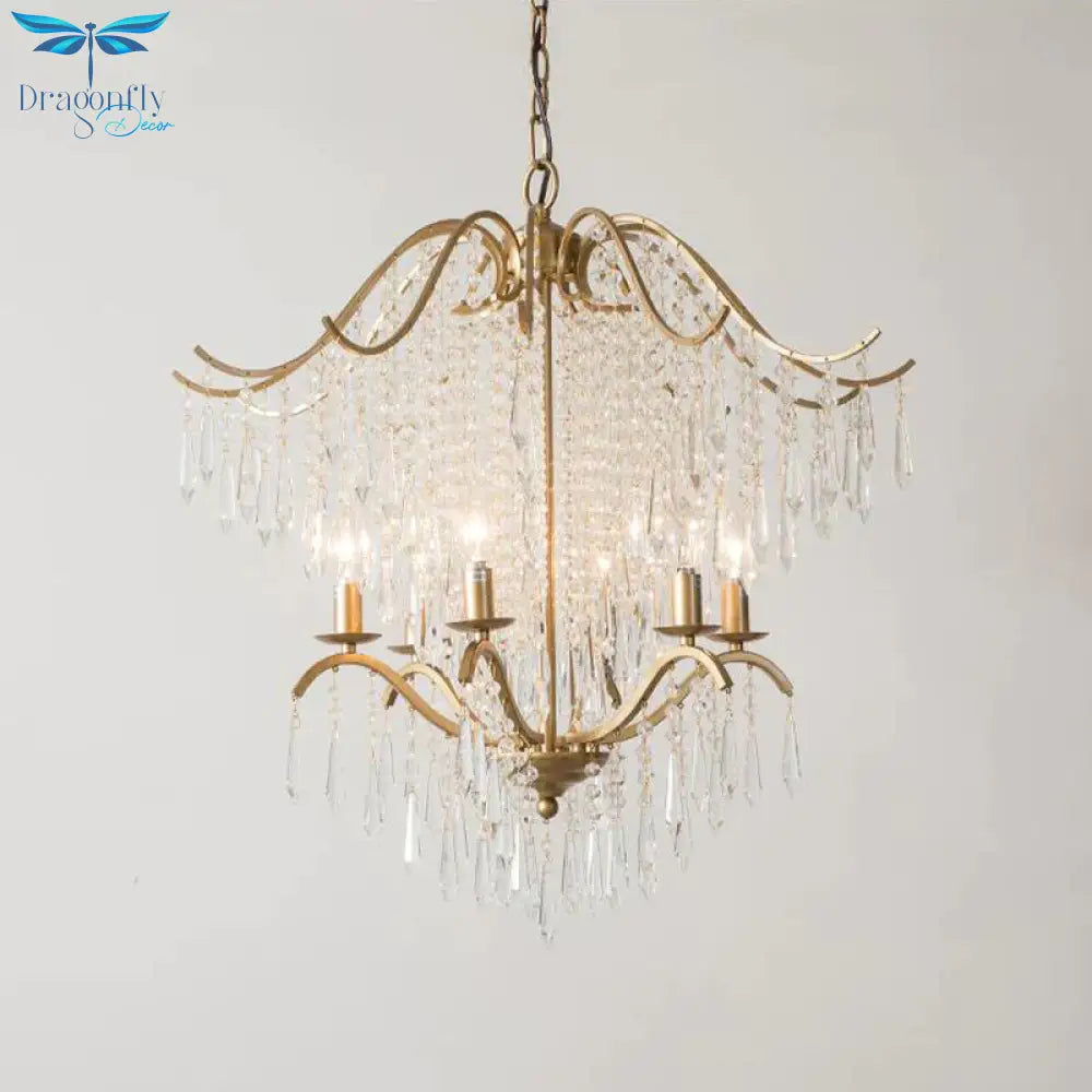 Beaded Living Room Chandelier Lighting Minimalism Crystal 6/8 Lights Gold Hanging Light Fixture