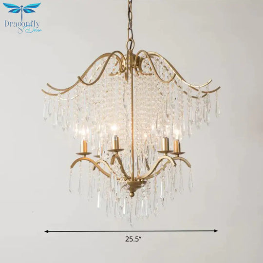 Beaded Living Room Chandelier Lighting Minimalism Crystal 6/8 Lights Gold Hanging Light Fixture