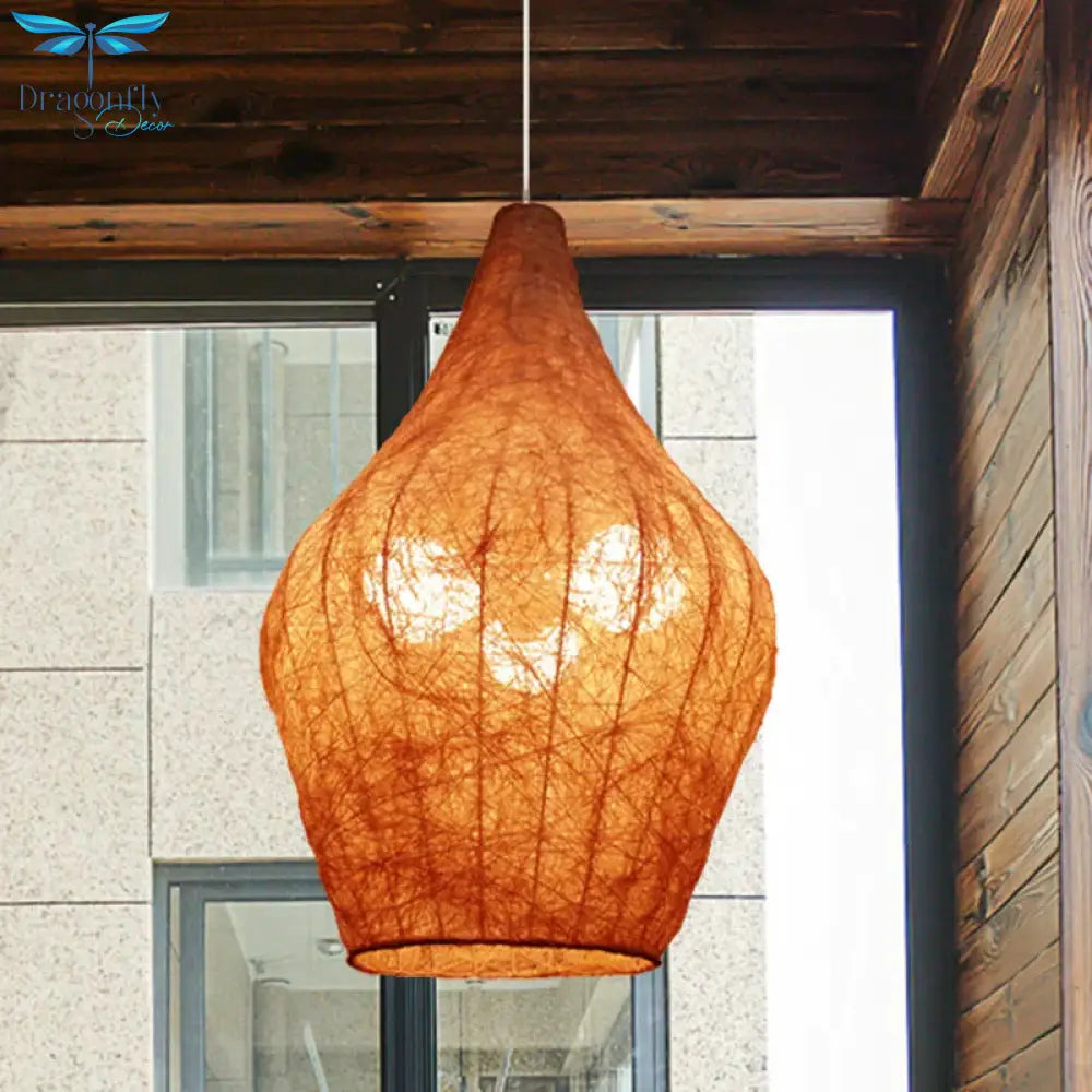 Bedroom Pendulum Lighting Asian Light Yellow Hanging Chandelier With Urn Rattan Shade