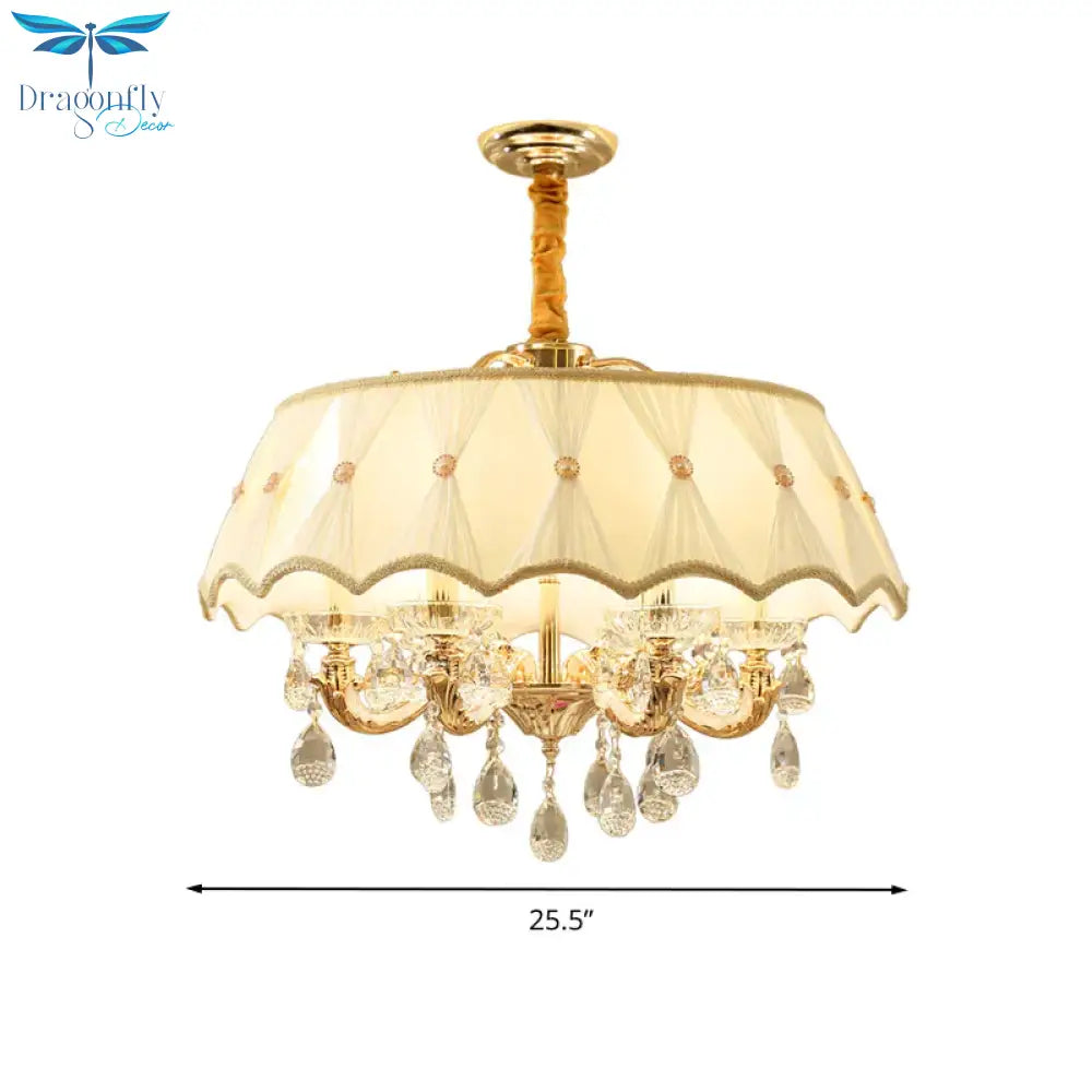 Beige 5 Heads Chandelier Lamp Modernism Crystal Drop Scalloped Suspension Lighting