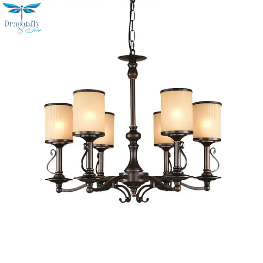 Beige Glass Black Chandelier Lamp Cylindrical 3/6/8 Heads Traditionalism Pendant Ceiling Light For
