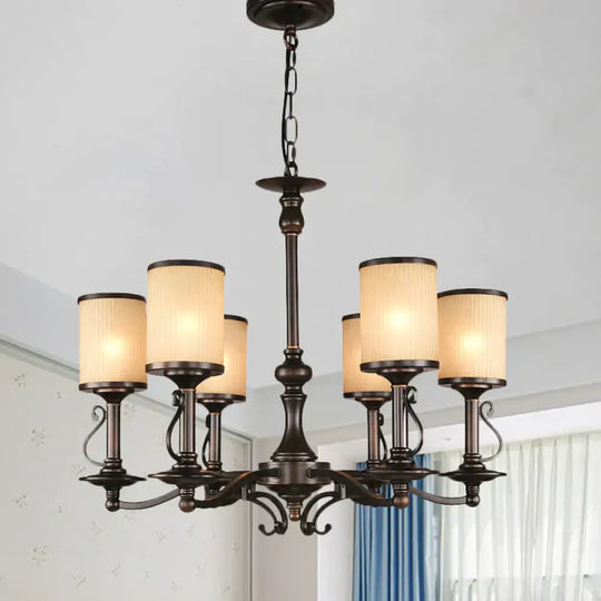 Beige Glass Black Chandelier Lamp Cylindrical 3/6/8 Heads Traditionalism Pendant Ceiling Light For