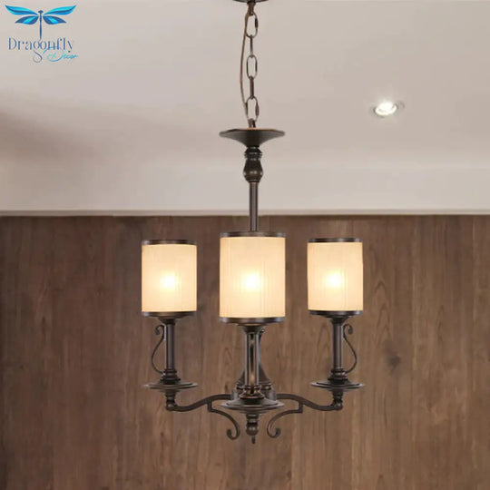 Beige Glass Black Chandelier Lamp Cylindrical 3/6/8 Heads Traditionalism Pendant Ceiling Light For