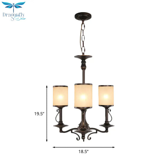 Beige Glass Black Chandelier Lamp Cylindrical 3/6/8 Heads Traditionalism Pendant Ceiling Light For