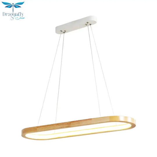 Beige Oval Ceiling Pendant Light Nordic Wood Led Chandelier Lighting Fixture For Dining Room