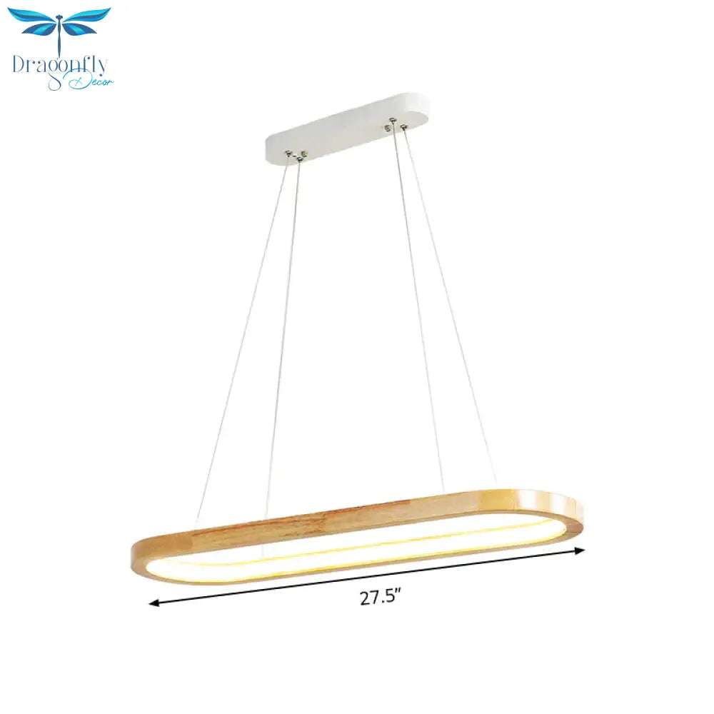 Beige Oval Ceiling Pendant Light Nordic Wood Led Chandelier Lighting Fixture For Dining Room