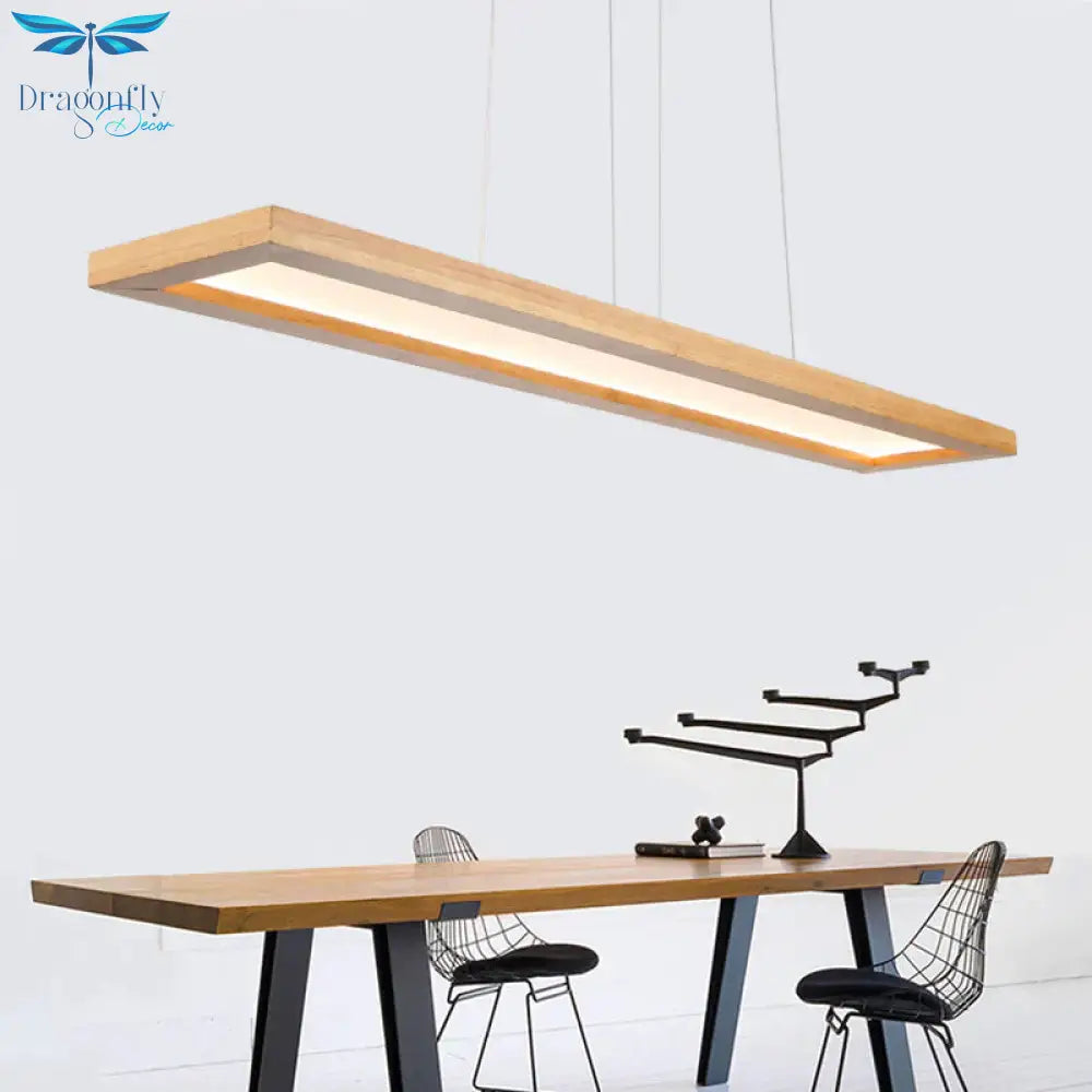 Beige Rectangle Ceiling Chandelier Minimalism Wood Led Pendant Light Fixture In White/Warm/Natural