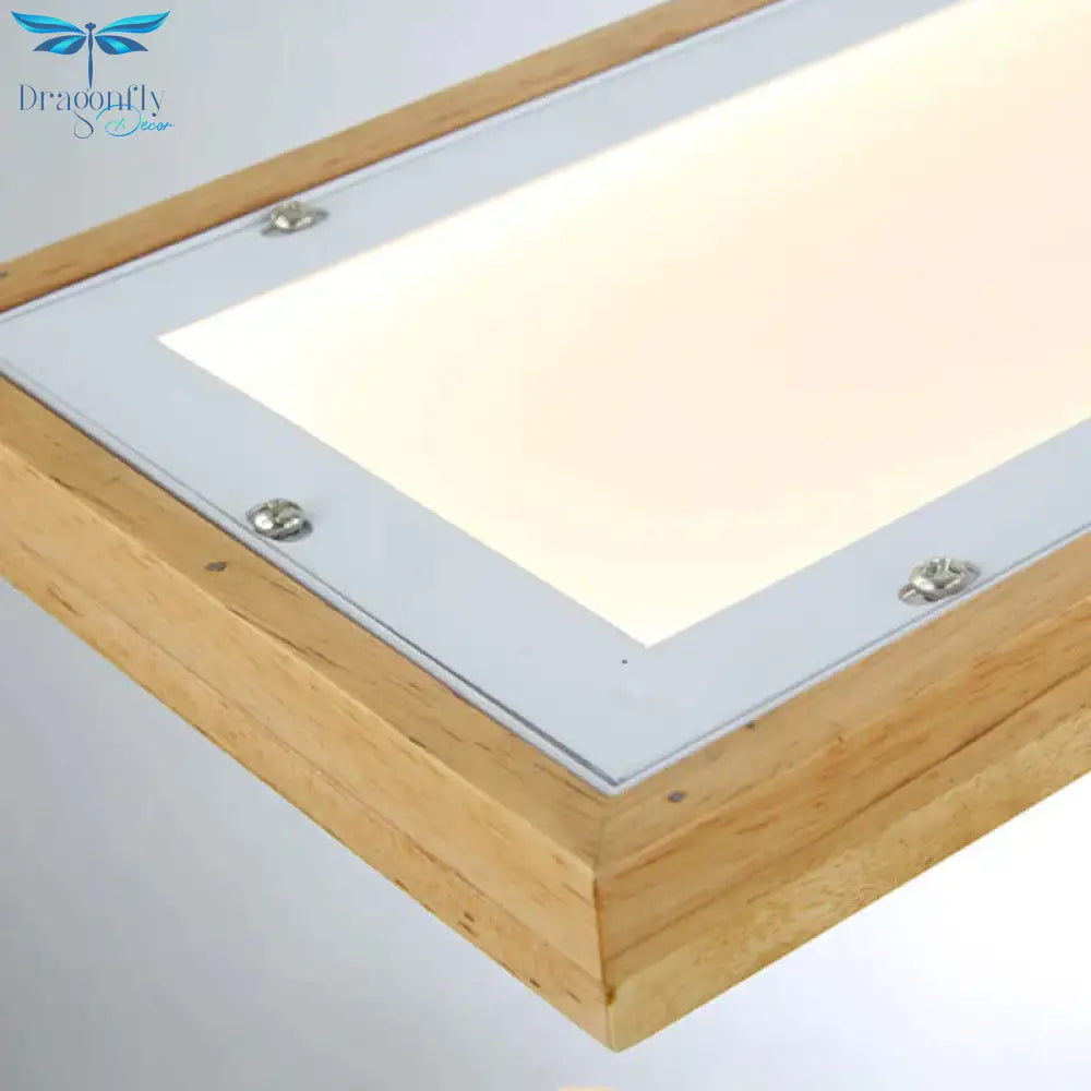 Beige Rectangle Ceiling Chandelier Minimalism Wood Led Pendant Light Fixture In White/Warm/Natural