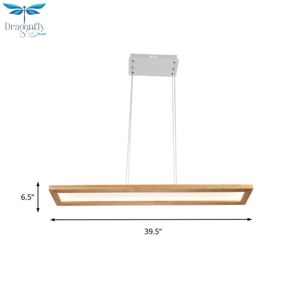 Beige Rectangle Ceiling Chandelier Minimalism Wood Led Pendant Light Fixture In White/Warm/Natural