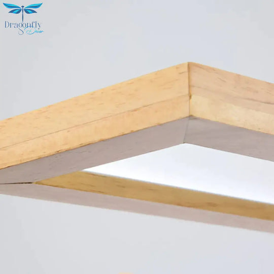 Beige Rectangle Ceiling Chandelier Minimalism Wood Led Pendant Light Fixture In White/Warm/Natural
