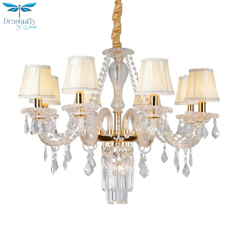 Bell/Candle Crystal Chandelier Light Vintage 8 Lights Dining Room Pendant In Gold With/Without