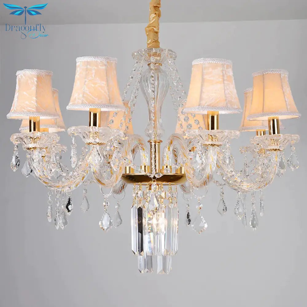 Bell/Candle Crystal Chandelier Light Vintage 8 Lights Dining Room Pendant In Gold With/Without
