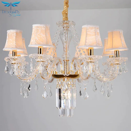 Bell/Candle Crystal Chandelier Light Vintage 8 Lights Dining Room Pendant In Gold With/Without