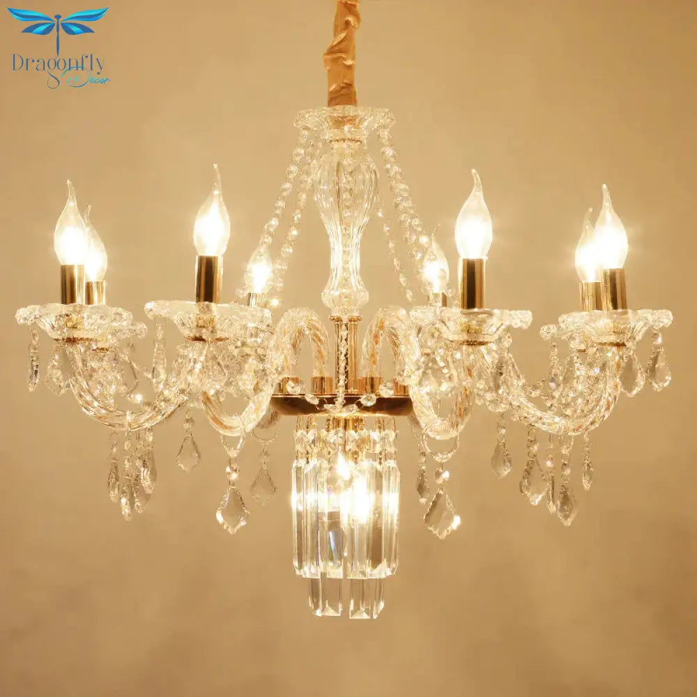 Bell/Candle Crystal Chandelier Light Vintage 8 Lights Dining Room Pendant In Gold With/Without